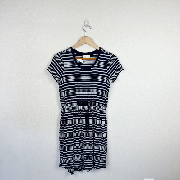 🌺 Olive & Oak Navy Stripe Drawstring Jersey Soft Dress Size S - Picture 2 of 7